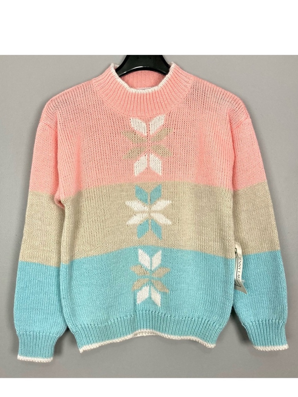 Vintage Wool Blend Fair Isle Sweater Women’s Size M Colorblock Pastel Grandma